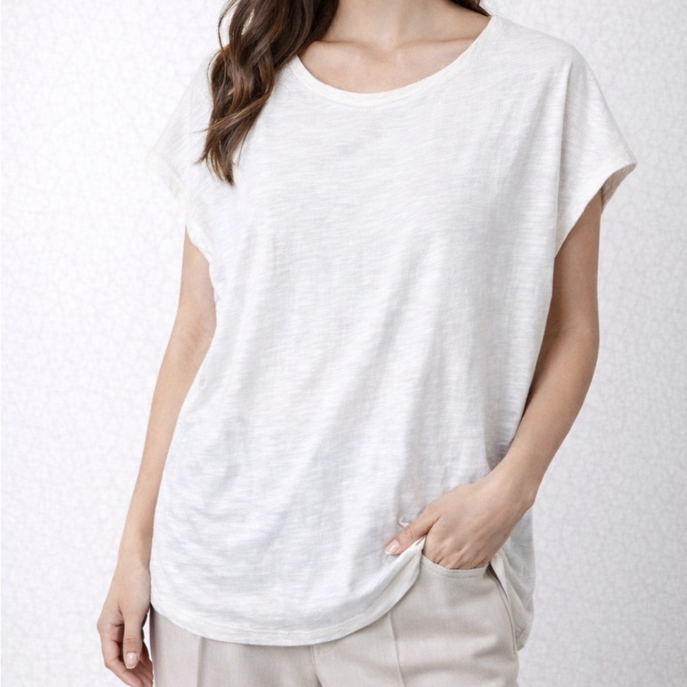 Billy Reid Organic Cotton Slub Knit Cap Sleeve Boxy Cut Shirt Top Size Large